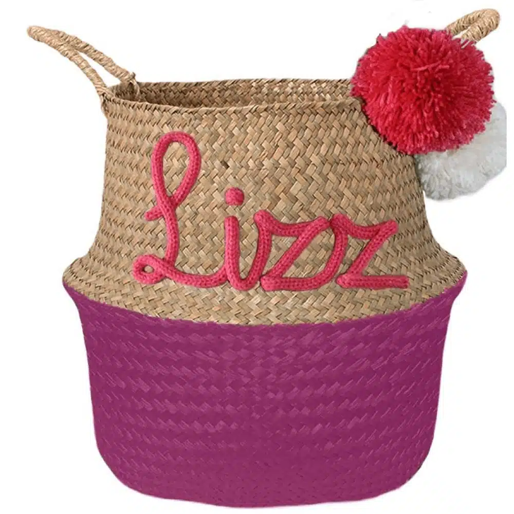 Cesta personalizada moderna con nombre fucsia