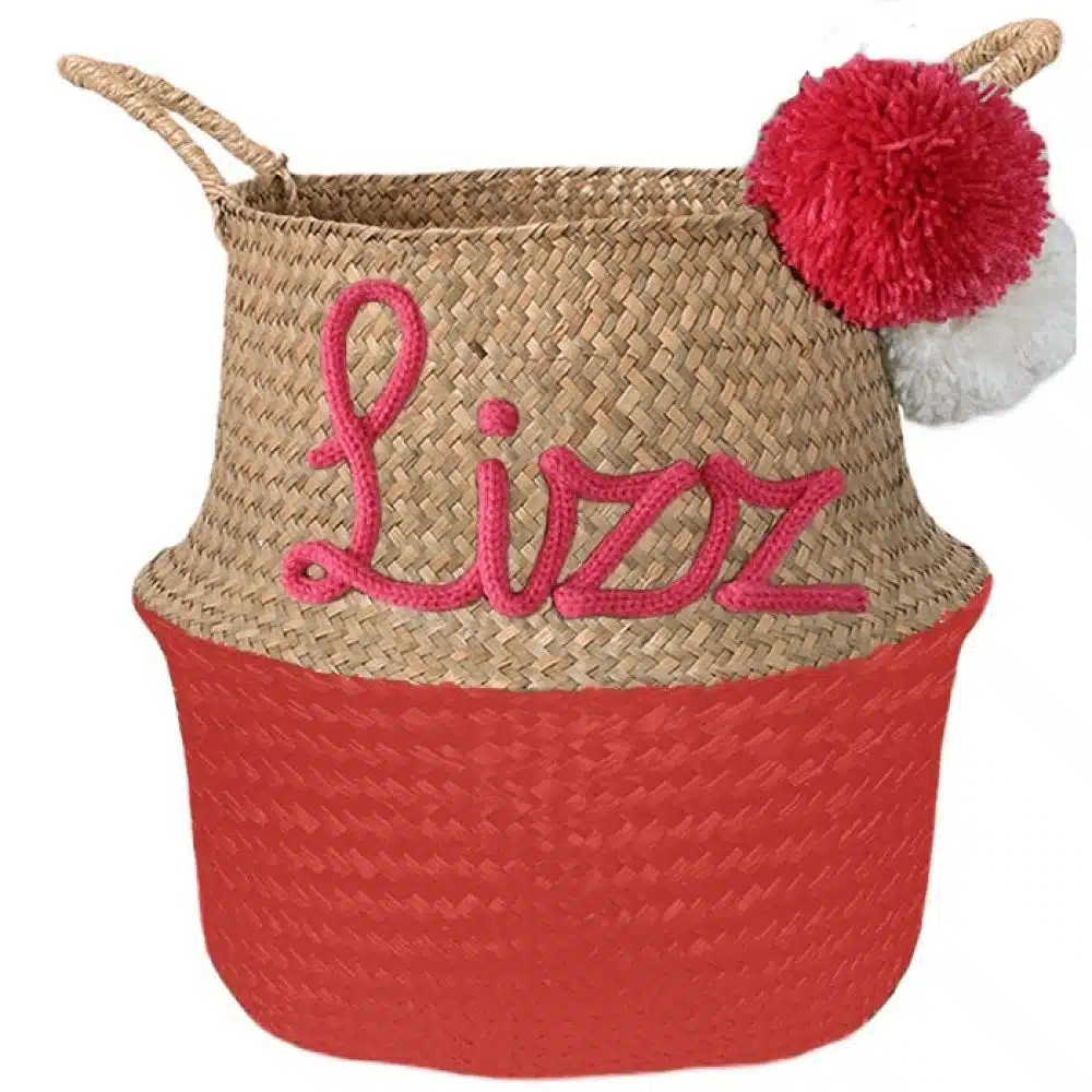 Moderna cesta personalizada con nombre pintalabios rojo
