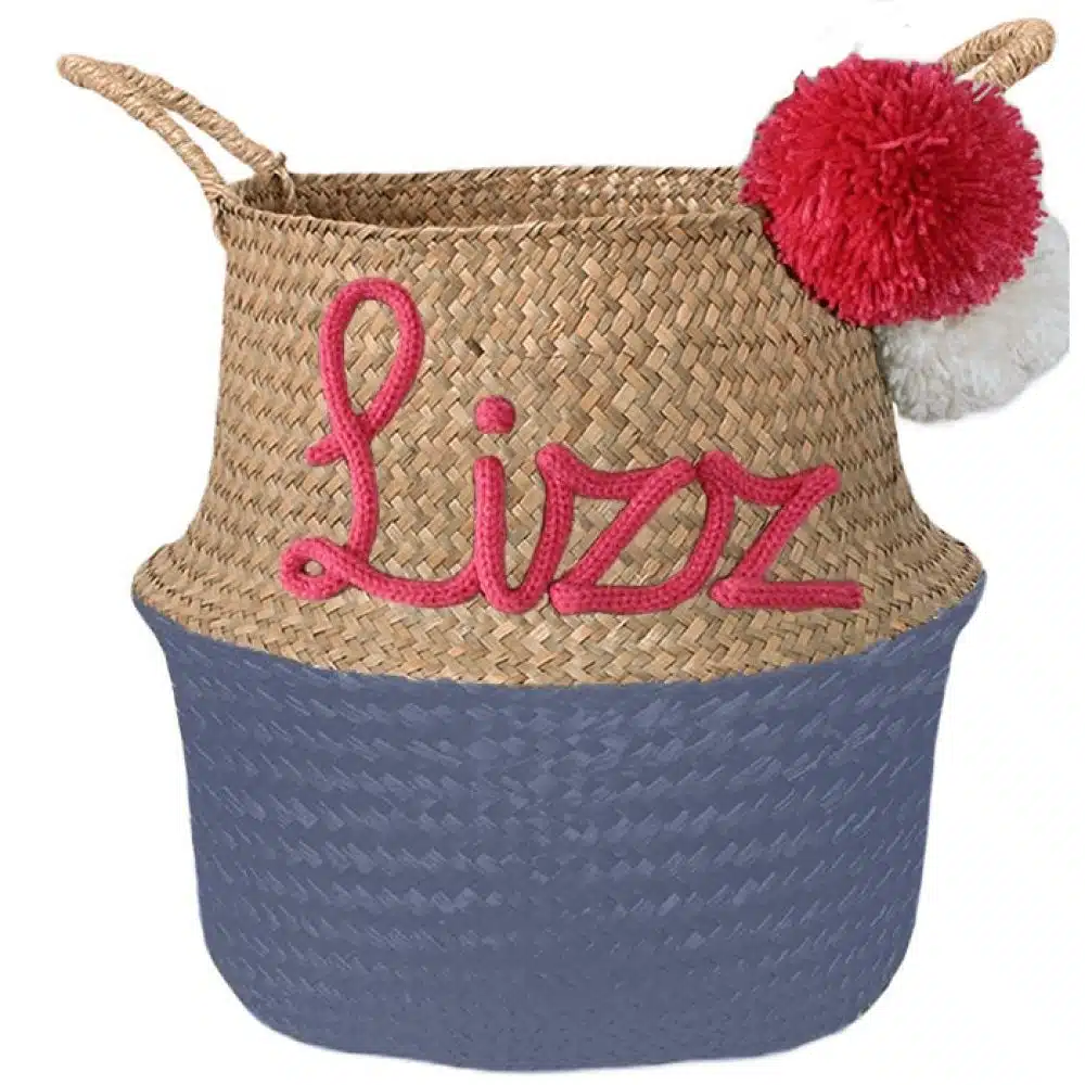 Cesta moderna personalizada con nombre azul provenzal