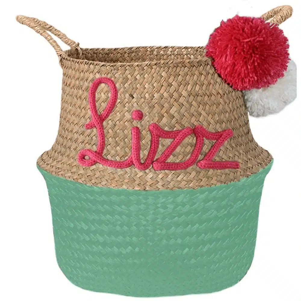 Cesta moderna personalizada con nombre verde mar