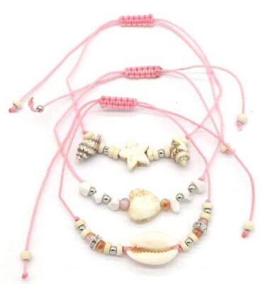 armband shelp en steen roze scaled