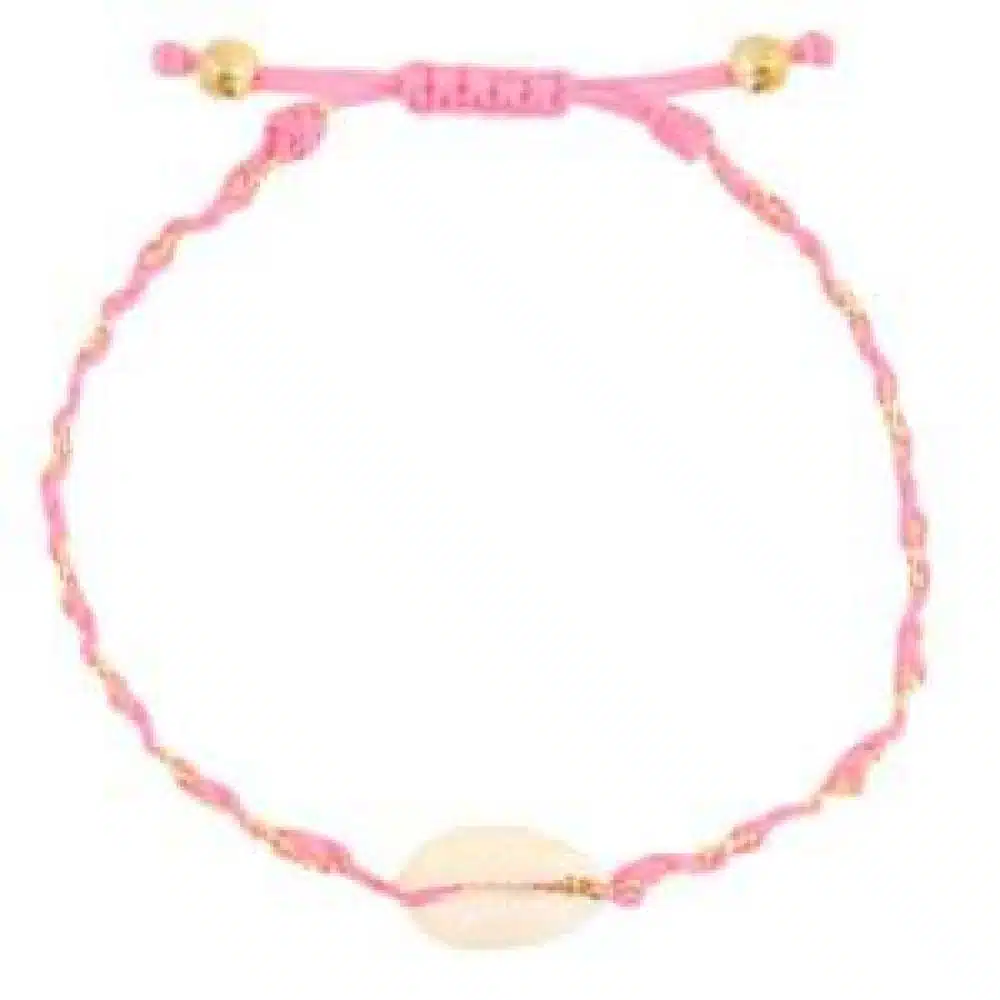 Trendy Armbanden Kauri gevlochten Neon pink