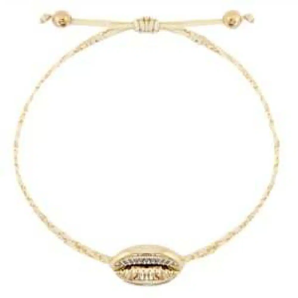 Trendy Armbanden Kauri gevlochten Sand beige gold