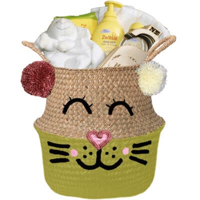 Konijntje mand geschenk love neutraal met naam geel