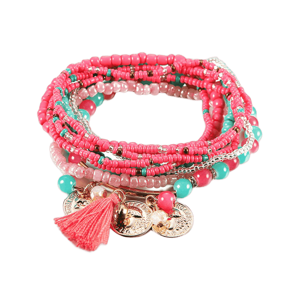 Bohemian Charm Wrap Armband Femme Groen Roze