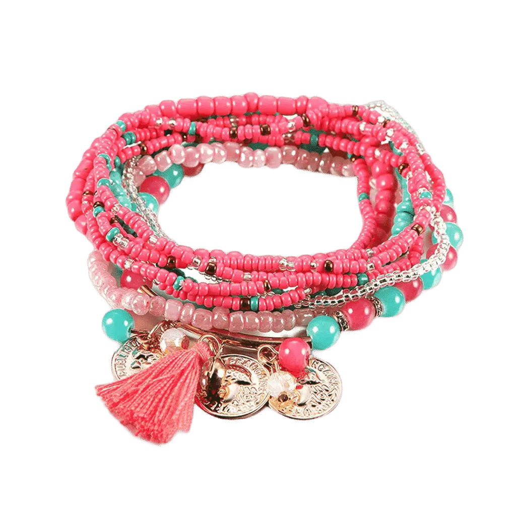 Bohemian Charm Wrap Armband Femme Groen Roze