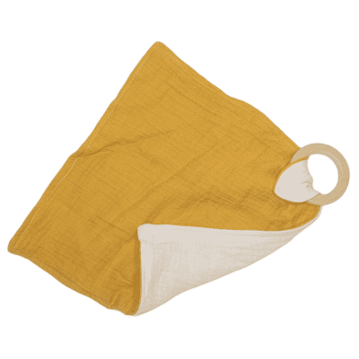 Knuffeldoek met bijtring oker geel