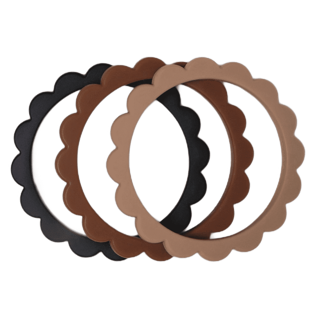 Mushie bloem bijtring armband Black-Natural-Caramel