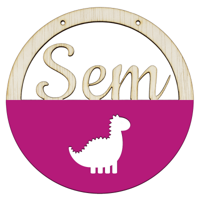 Houten dino hoepel in kleur met naam fusia