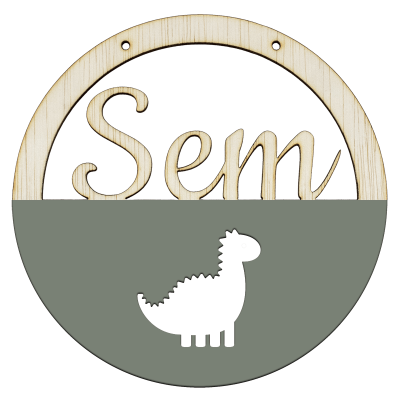 Houten dino hoepel in kleur met naam olijfgroen