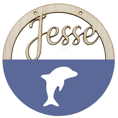 Houten dolfijn hoepel provenceblauw met naam