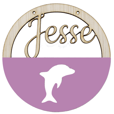 Houten dolfijn hoepel roze met naam