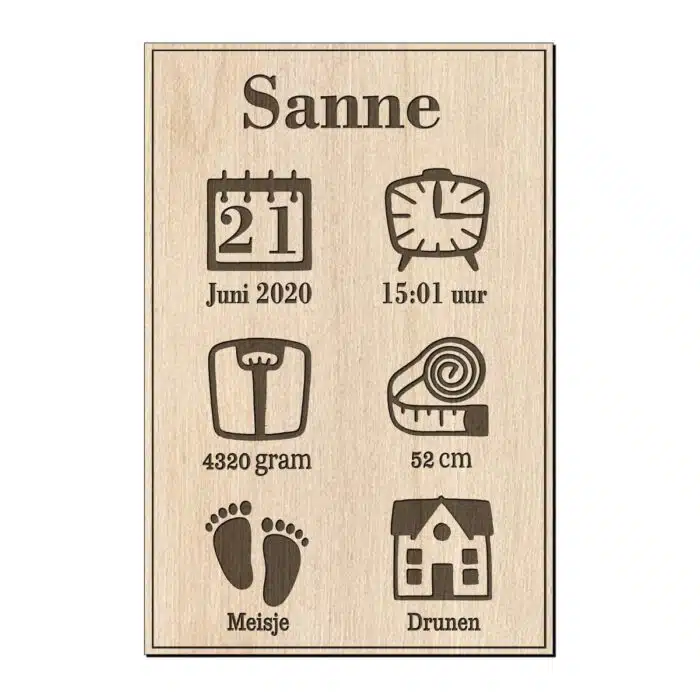 Houten geboorte naambord met naam