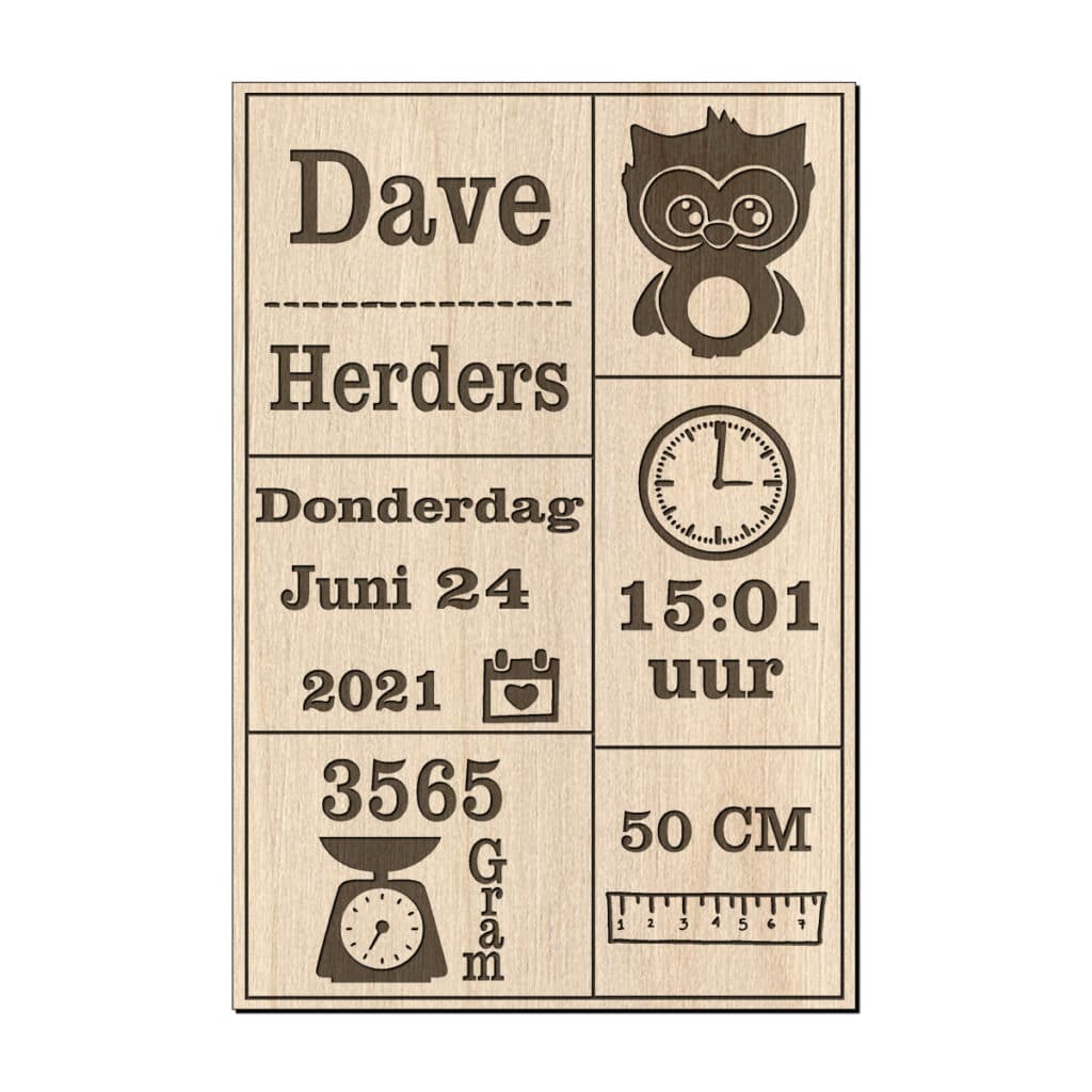 Gepersonaliseerde Geboorteposter op Hout