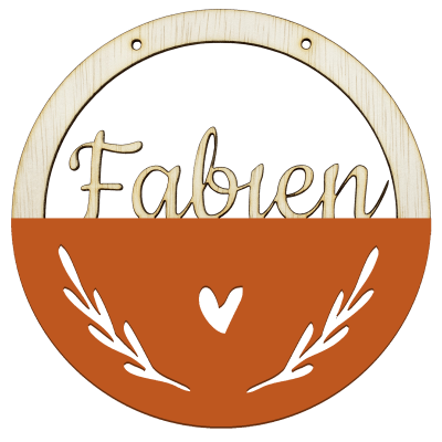 Houten hart hoepel in kleur met naam diep oranje