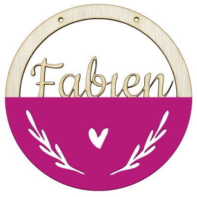 Houten hart hoepel in kleur met naam fusia