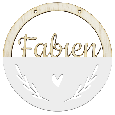 Houten hart hoepel in kleur met naam wit