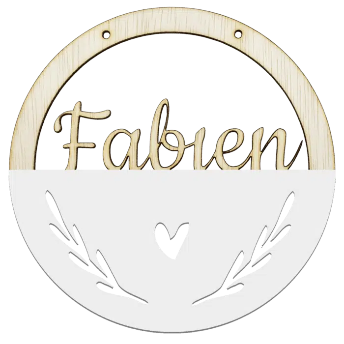 Houten hart hoepel in kleur met naam wit