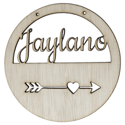 Houten hartpijl hoepel in kleur met naam