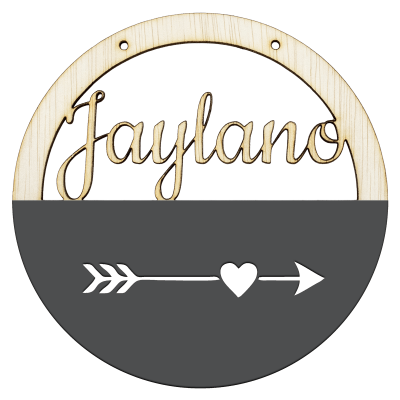 Houten hartpijl hoepel in kleur met naam antraciet