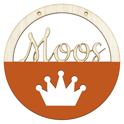 Houten kroon hoepel in kleur met naam diep oranje