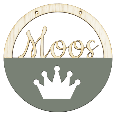 Houten kroon hoepel in kleur met naam olijfgroen