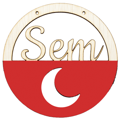 Houten maan hoepel lipstick rood met naam