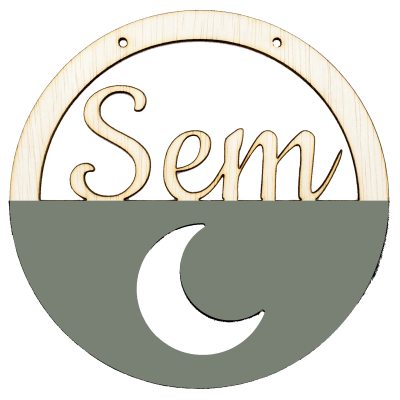 Houten maan hoepel olijfgroen met naam