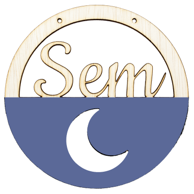 Houten maan hoepel provenceblauw met naam