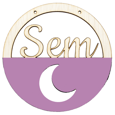 Houten maan hoepel roze met naam