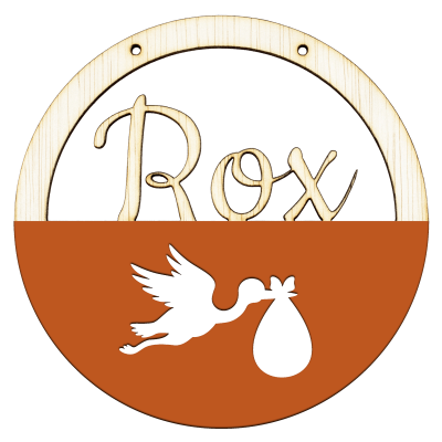 Houten ooievaar hoepel met naam diep oranje