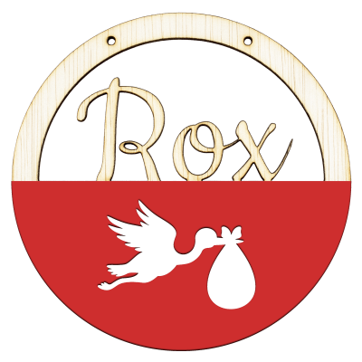 Houten ooievaar hoepel met naam lipstick rood