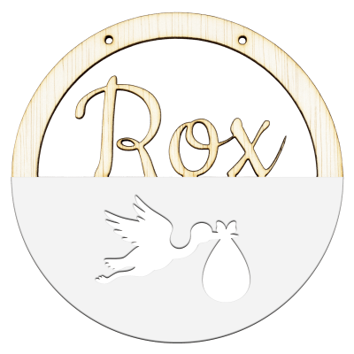 Houten ooievaar hoepel met naam wit