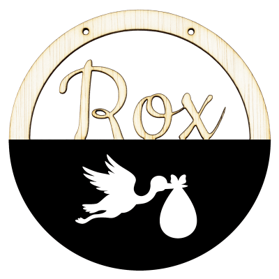 Houten ooievaar hoepel met naam zwart