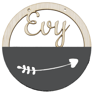 Houten pijl hoepel met naam antraciet