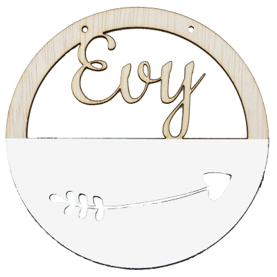 Houten pijl hoepel met naam wit