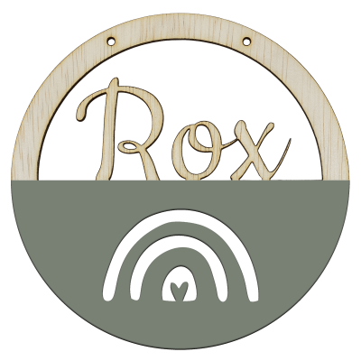 Houten regenboog hoepel in kleur met naam olijfgroen