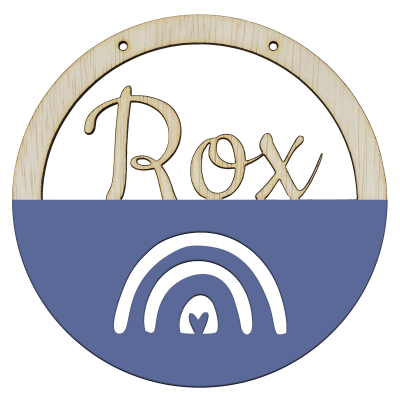 Houten regenboog hoepel in kleur met naam provenceblauw