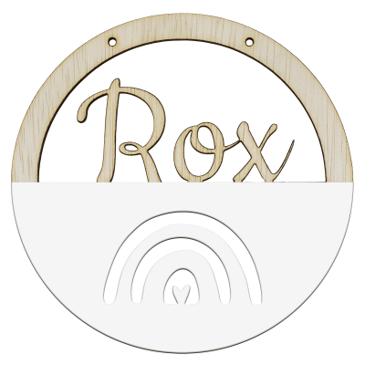 Houten regenboog hoepel in kleur met naam wit