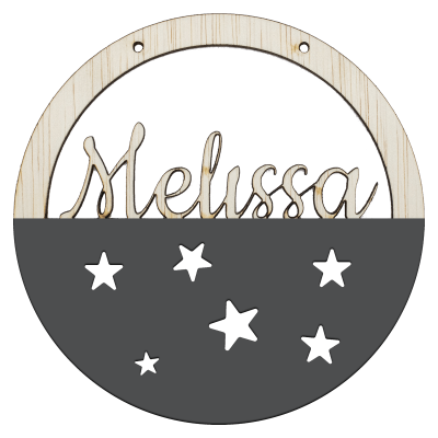 Houten rising star hoepel in kleur met naam muis antraciet