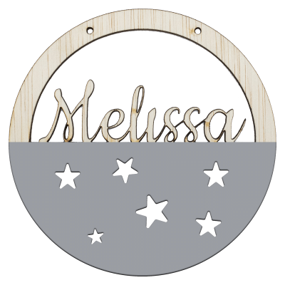 Houten rising star hoepel in kleur met naam muis grijs