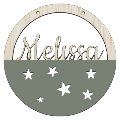 Houten rising star hoepel in kleur met naam olijfgroen