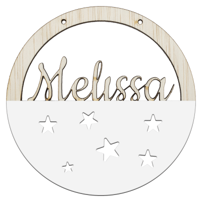 Houten rising star hoepel in kleur met naam wit