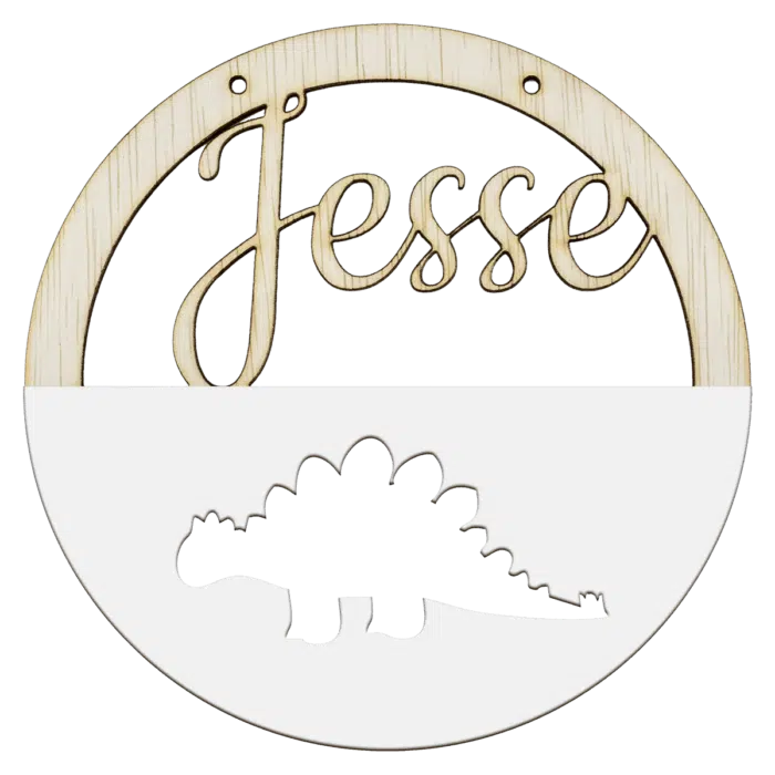 Houten ring met naam stegosaurus