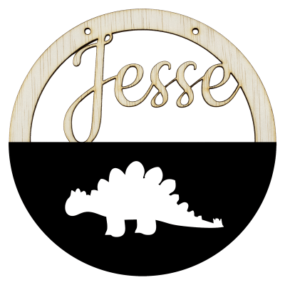 Houten stegosaurus hoepel in kleur met naam zwart