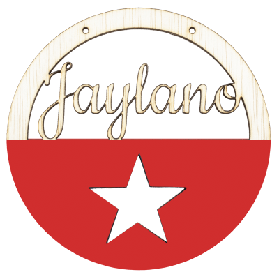 Houten ster hoepel met naam lipstick rood