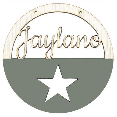 Houten ster hoepel met naam olijf groen