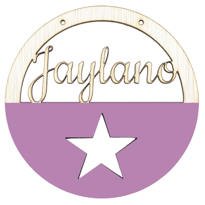 Houten ster hoepel met naam roze