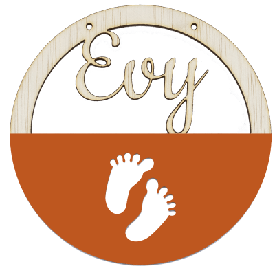 Houten voetjes hoepel in kleur met naam diep oranje