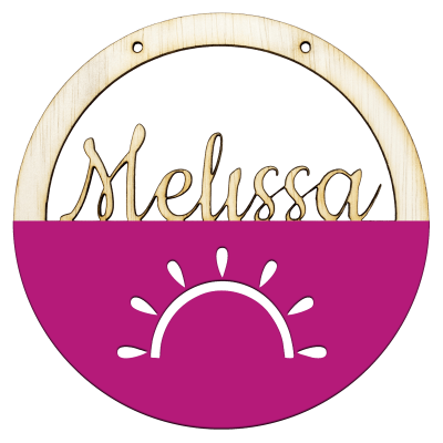 Houten zon hoepel in kleur met naam fusia